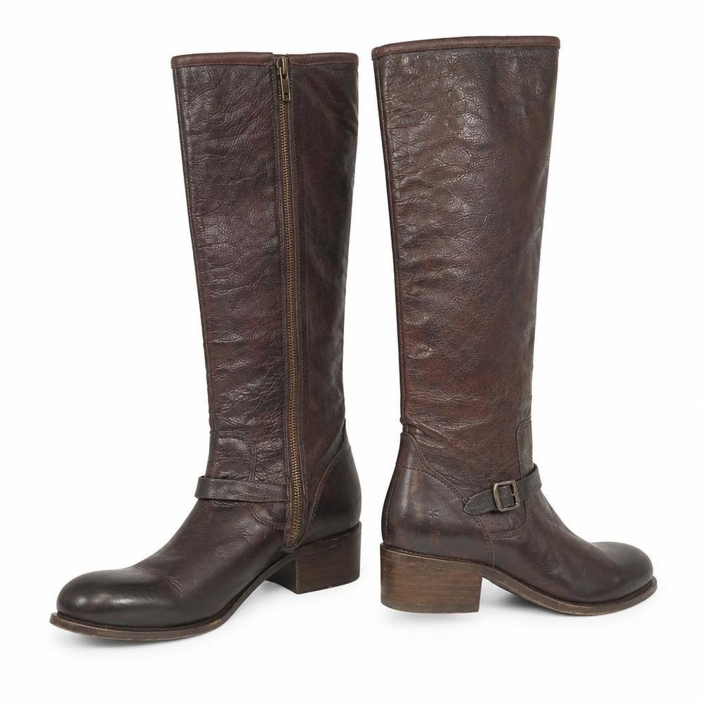 Frye Lynn Strap Tall Riding Boots Womens 7 B Brown Leather Equestrian 76105 DBN